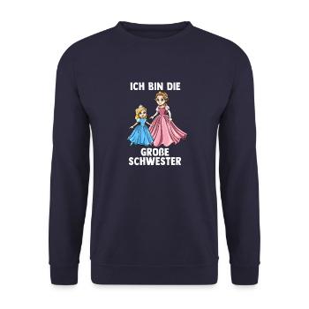 Prinzessin Große Schwester - Ich bin Die große - Unisex Pullover - Navy - Vorne - Alina (178cm) & Michal (187cm)