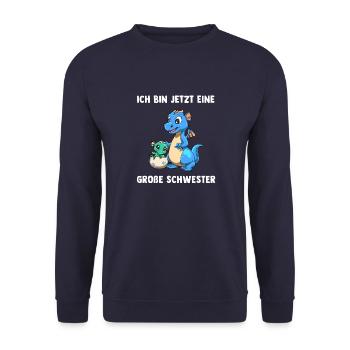 Drachen Große Schwester - Ich bin jetzt ein Große - Unisex Pullover - Navy - Vorne - Alina (178cm) & Michal (187cm)