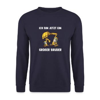 Bagger Großer Bruder - Ich bin jetzt ein Großer - Unisex Pullover - Navy - Vorne - Alina (178cm) & Michal (187cm)