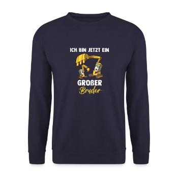 Ich bin jetzt ein großer Bruder - Bagger - Unisex Pullover - Navy - Vorne - Alina (178cm) & Michal (187cm)
