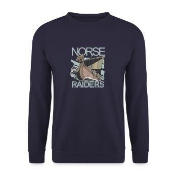 Norse Raiders Nordische Räuber Wikinger Norwegen - Unisex Pullover - Navy - Vorne - Alina (178cm) & Michal (187cm)