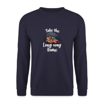 Wandern Campen Camping Outdoor Wandertour Wanderer - Unisex Pullover - Navy - Vorne - Alina (178cm) & Michal (187cm)