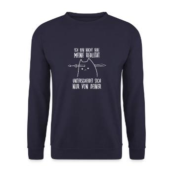 Verrücktes Katzenhalter Motiv für Katzen Fans - Unisex Pullover - Navy - Vorne - Alina (178cm) & Michal (187cm)