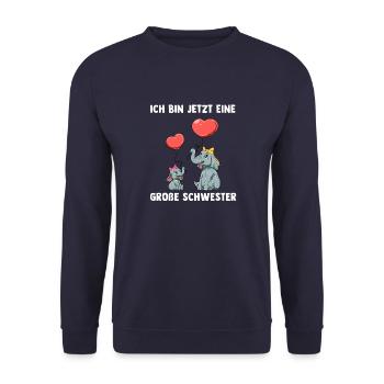 Elefanten Große Schwester Ich bin jetzt ein Große - Unisex Pullover - Navy - Vorne - Alina (178cm) & Michal (187cm)