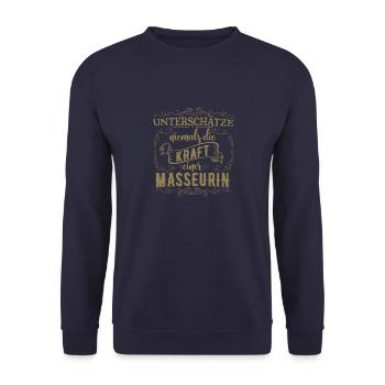 Unterschätze nicht die Kraft einer Masseurin - Unisex Pullover - Navy - Vorne - Alina (178cm) & Michal (187cm)