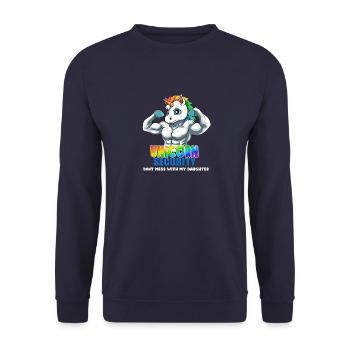 Einhorn Sicherheit Dont Mess With My Daughter - Unisex Pullover - Navy - Vorne - Alina (178cm) & Michal (187cm)