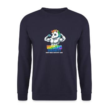 Einhorn Sicherheit Dont Mess With My Wife Funny - Unisex Pullover - Navy - Vorne - Alina (178cm) & Michal (187cm)