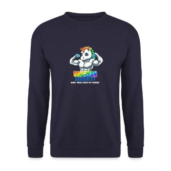 Bodybuilding Unicorn Security Dad Dont Mess With - Unisex Pullover - Navy - Vorne - Alina (178cm) & Michal (187cm)