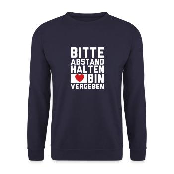 Bitte abstand bin vergeben mit Herz - Unisex Pullover - Navy - Vorne - Alina (178cm) & Michal (187cm)