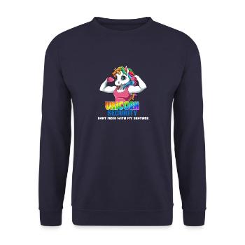 Einhorn Sicherheit Dont Mess With My Brother Funny - Unisex Pullover - Navy - Vorne - Alina (178cm) & Michal (187cm)