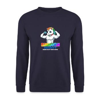 Vater Einhorn Security Papa - Ärgere Nicht Meine - Unisex Pullover - Navy - Vorne - Alina (178cm) & Michal (187cm)