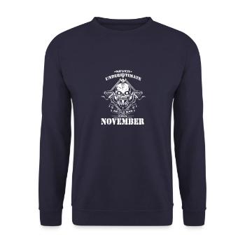 Never underestimate an old man in November - Unisex Sweatshirt - navy - Front - Alina (178cm) & Michal (187cm)