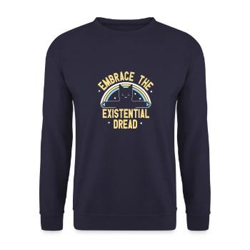 Embrace the Existential Dread Cat - love cats - Unisex Sweatshirt - navy - Front - Alina (178cm) & Michal (187cm)