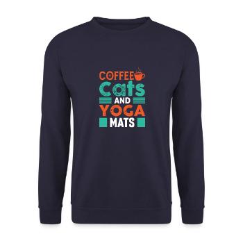 Lustige Kaffeekatzen und Yogamatten - Liebhaberkatzen - Unisex Pullover - Navy - Vorne - Alina (178cm) & Michal (187cm)