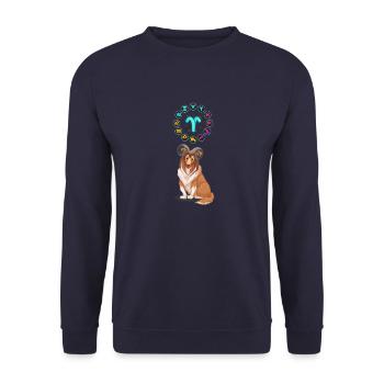 Lustiger Hund Liebhaber Horoskop Widder Sternzeichen Cool - Unisex Pullover - Navy - Vorne - Alina (178cm) & Michal (187cm)