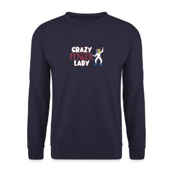 Lustige verrückte Fechterin Lady Saber Schwertkampf Wortspiel - Unisex Pullover - Navy - Vorne - Alina (178cm) & Michal (187cm)