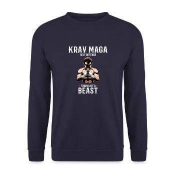 Krav Maga Fighter - Trainieren wie eine Bestie - - Unisex Pullover - Navy - Vorne - Alina (178cm) & Michal (187cm)