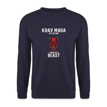 Krav Maga Oni Demon - Trainieren wie eine Bestie - - Unisex Pullover - Navy - Vorne - Alina (178cm) & Michal (187cm)