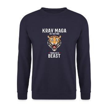 Krav Maga Tiger - Trainieren wie eine Bestie - - Unisex Pullover - Navy - Vorne - Alina (178cm) & Michal (187cm)