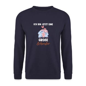 Große Schwester Elefanten Geschwister Schwestern - Unisex Pullover - Navy - Vorne - Alina (178cm) & Michal (187cm)
