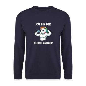 Einhorn Bruder Kleiner Bruder - Ich bin der kleine - Unisex Pullover - Navy - Vorne - Alina (178cm) & Michal (187cm)