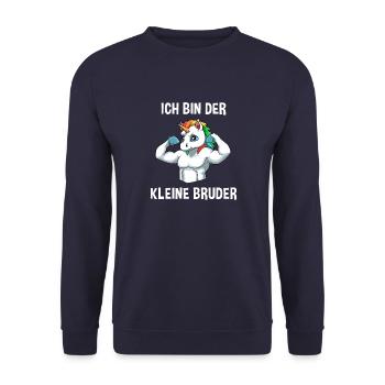 Starkes Einhorn Kleiner Bruder - Ich bin der - Unisex Pullover - Navy - Vorne - Alina (178cm) & Michal (187cm)