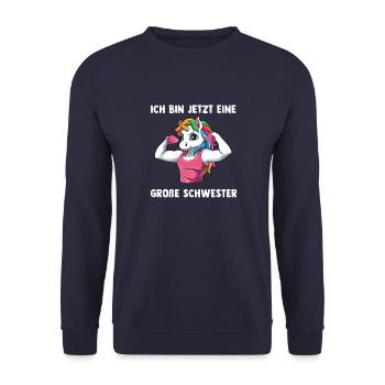 Einhorn Große Schwester - Ich bin jetzt eine große - Unisex Pullover - Navy - Vorne - Alina (178cm) & Michal (187cm)