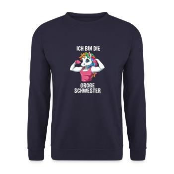 Einhorn Große Schwester - Ich bin die große - Unisex Pullover - Navy - Vorne - Alina (178cm) & Michal (187cm)