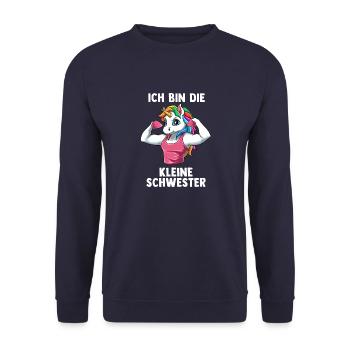 Einhorn kleine Schwester - Ich bin die kleine - Unisex Pullover - Navy - Vorne - Alina (178cm) & Michal (187cm)