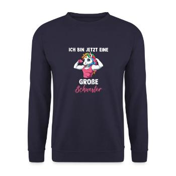 Große Schwester Starkes Einhorn Schwestern - Unisex Pullover - Navy - Vorne - Alina (178cm) & Michal (187cm)