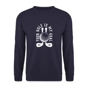your hole is my goal - Unisex Pullover - Navy - Vorne - Alina (178cm) & Michal (187cm)