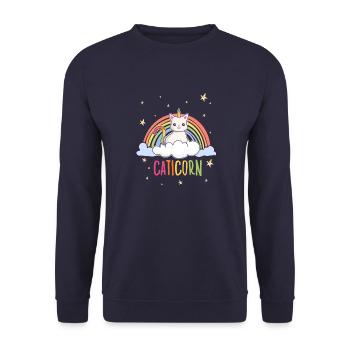 Mignons Chats Licorne Motif Chats Arc-en-ciel - Sweat-shirt Unisexe - marine - Devant - Alina (178cm) & Michal (187cm)