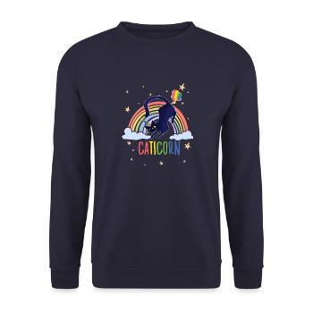 Caticorn Cute Cat Holder Rainbow Unicorn Cat - Unisex Sweatshirt - navy - Front - Alina (178cm) & Michal (187cm)