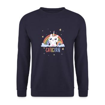 Mignon Caticorn Cat Licorne Rainbow Cats - Sweat-shirt Unisexe - marine - Devant - Alina (178cm) & Michal (187cm)