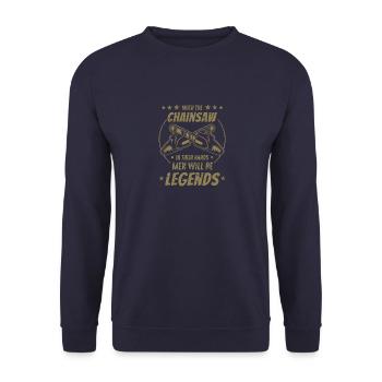 Mit der Kettensäge in den Händen werden Männer zu - Unisex Pullover - Navy - Vorne - Alina (178cm) & Michal (187cm)
