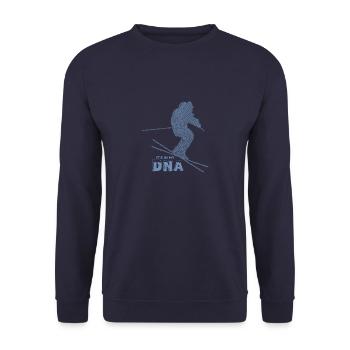 Snowboarder Geschenkideen meine DNA - Unisex Pullover - Navy - Vorne - Alina (178cm) & Michal (187cm)