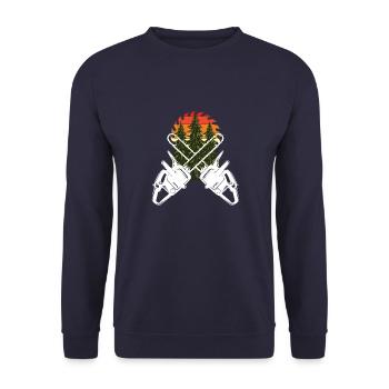 Chainsaw Axe Forester Lumberjack Saw Chain - Unisex Sweatshirt - navy - Front - Alina (178cm) & Michal (187cm)
