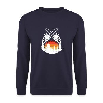Chainsaw Axe Forester Lumberjack Saw Chain - Unisex Sweatshirt - navy - Front - Alina (178cm) & Michal (187cm)