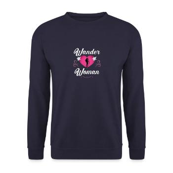 Wander Woman Berge Shirt Damen Frauen Geschenk - Unisex Pullover - Navy - Vorne - Alina (178cm) & Michal (187cm)