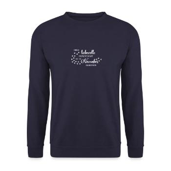 Liebevolle Hundedame November Geburtstag Sprüche - Unisex Pullover - Navy - Vorne - Alina (178cm) & Michal (187cm)