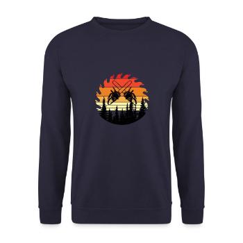 Chainsaw Axe Forester Lumberjack Saw Chain - Unisex Sweatshirt - navy - Front - Alina (178cm) & Michal (187cm)