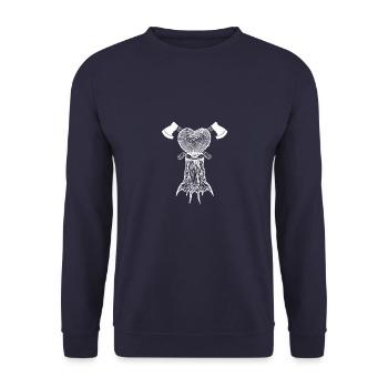 Chainsaw Axe Forester Lumberjack Saw Chain - Unisex Sweatshirt - navy - Front - Alina (178cm) & Michal (187cm)