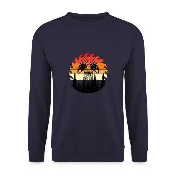 Chainsaw Axe Forester Lumberjack Saw Chain - Unisex Sweatshirt - navy - Front - Alina (178cm) & Michal (187cm)