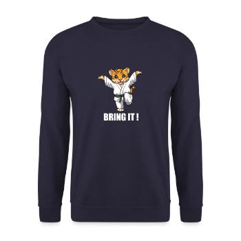 Lustiger Karate Tiger Crane Kick - Karate - Unisex Pullover - Navy - Vorne - Alina (178cm) & Michal (187cm)