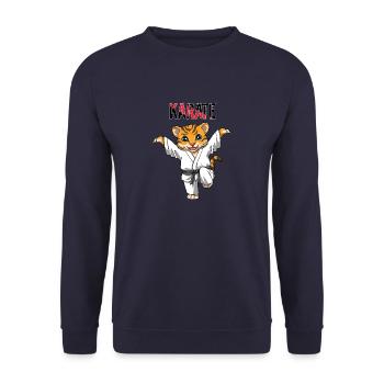 Karate Tiger Crane Kick - Karate Kampf Kampfkunst - Unisex Pullover - Navy - Vorne - Alina (178cm) & Michal (187cm)
