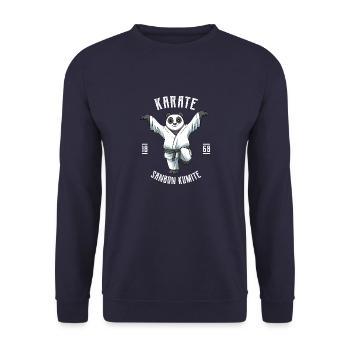 Karate Panda Crane Kick - Niedliches Karate - Unisex Pullover - Navy - Vorne - Alina (178cm) & Michal (187cm)