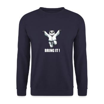 Lustiger Karate-Panda-Kranich-Kick - Karate - Unisex Pullover - Navy - Vorne - Alina (178cm) & Michal (187cm)