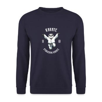 Karate Panda Kranich Kick - Karate Japan Fighting - Unisex Pullover - Navy - Vorne - Alina (178cm) & Michal (187cm)