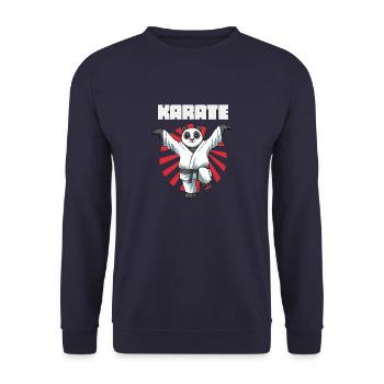 Lustiger Karate-Panda-Kranich-Kick - Unisex Pullover - Navy - Vorne - Alina (178cm) & Michal (187cm)