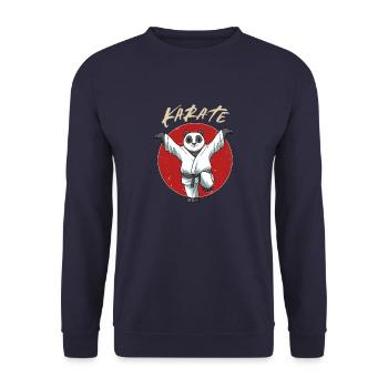 Karate Panda Crane Kick - Karate Japanische - Unisex Pullover - Navy - Vorne - Alina (178cm) & Michal (187cm)
